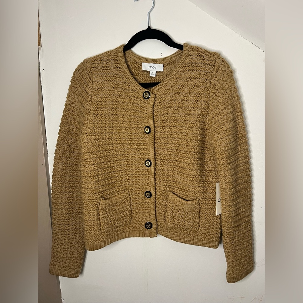 CeCe Women's Camel Knit Lady Cardigan Size Small NWT